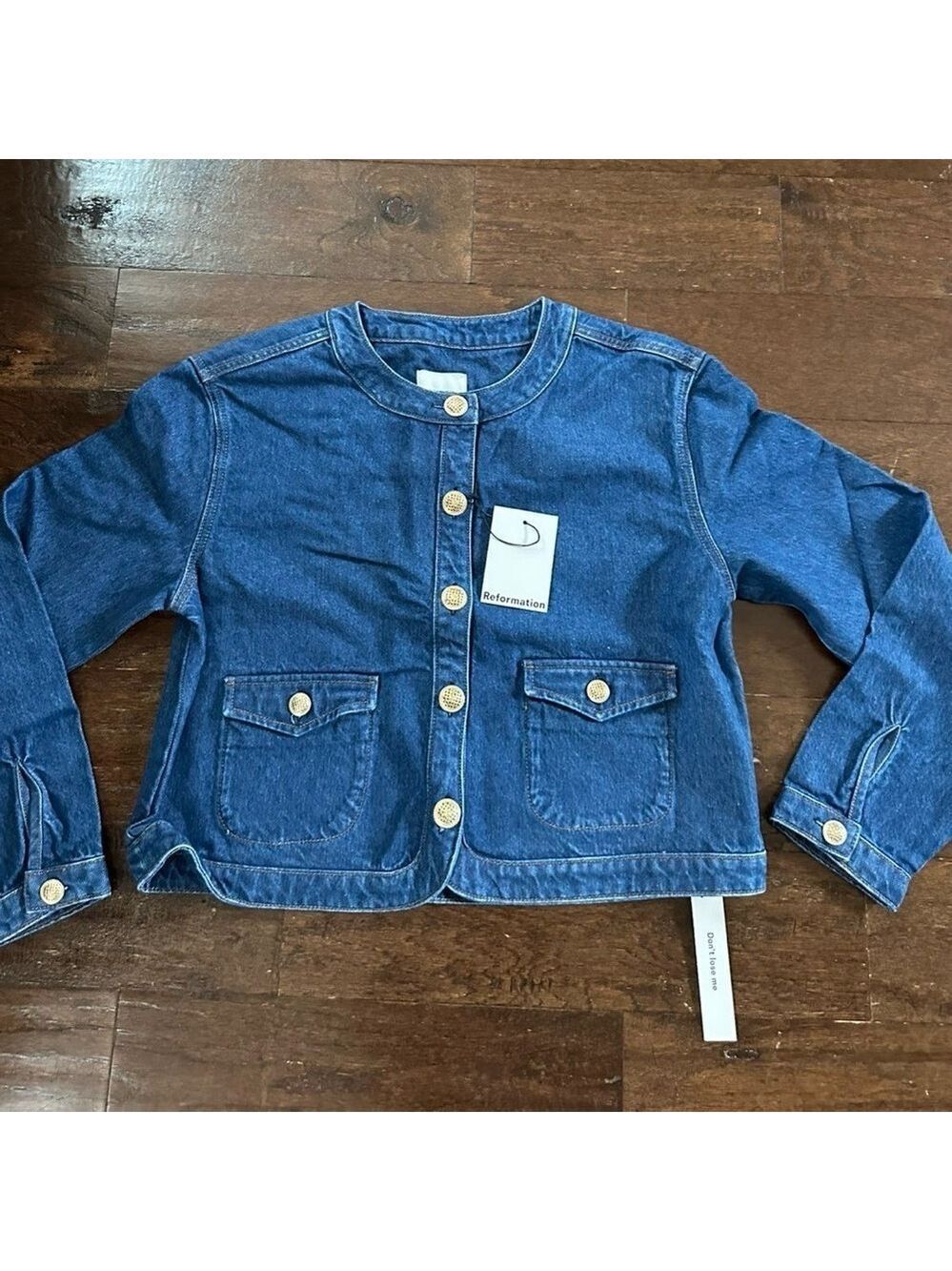 Reformation Braxton Dark Blue Denim Jacket Size L NWT - Picture 4 of 14